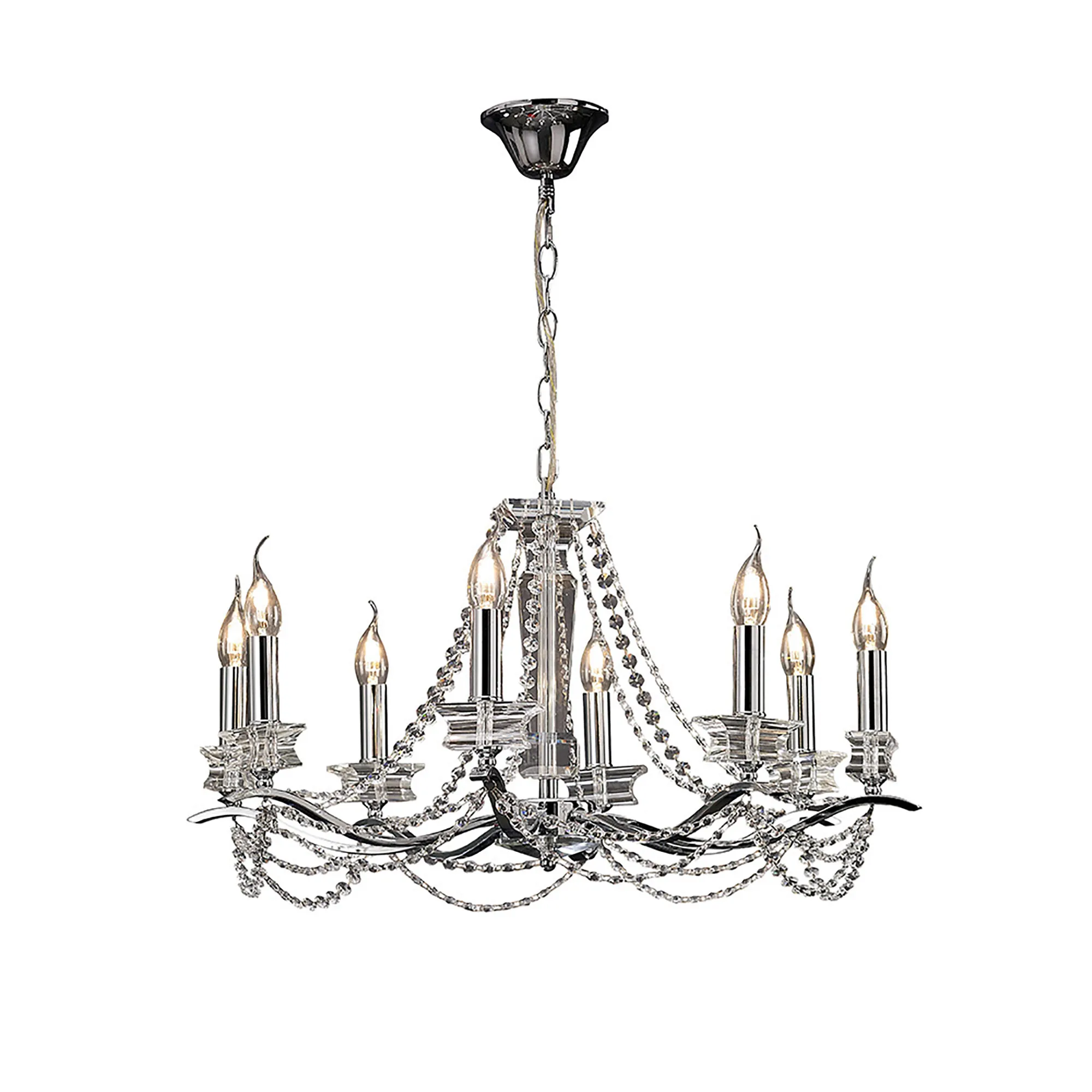 Nydia Polished Chrome Crystal Ceiling Lights Diyas Multi Arm Crystal Fittings